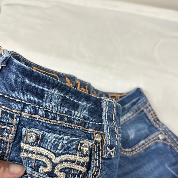Rock Revival Blue Ankle Cropped Jeans with Intricate Stitching - Picture 11 of 15